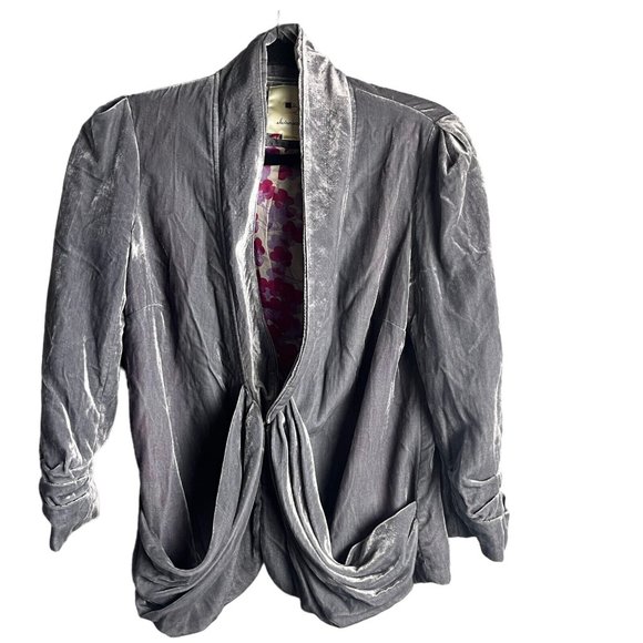 Elevenses by Anthropologie Grey Velvet Blazer Draped Front Relaxed Fit Jacket 4 - Picture 1 of 11